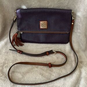Dooney & Bourke Purple Fold Over Zip Crossbody Pebble Leather